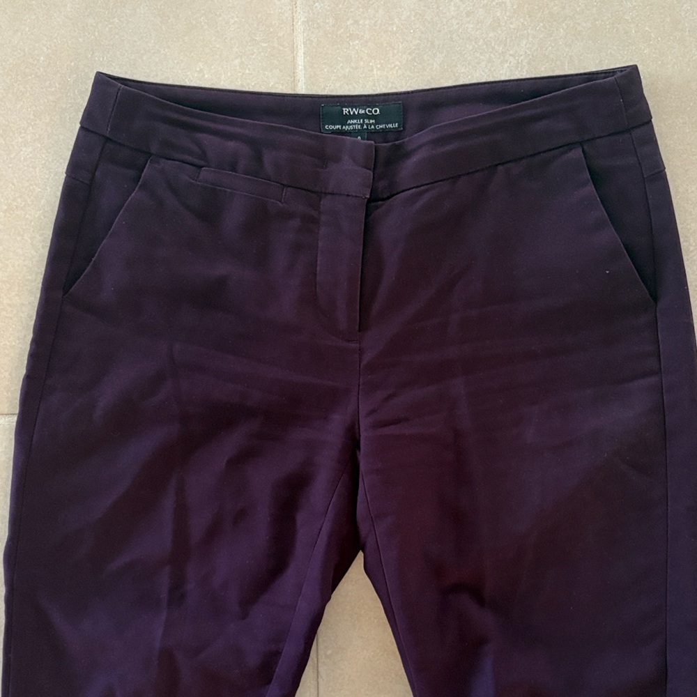 RW&Co Purple Trousers professional setting size 0 business casual mid-rise